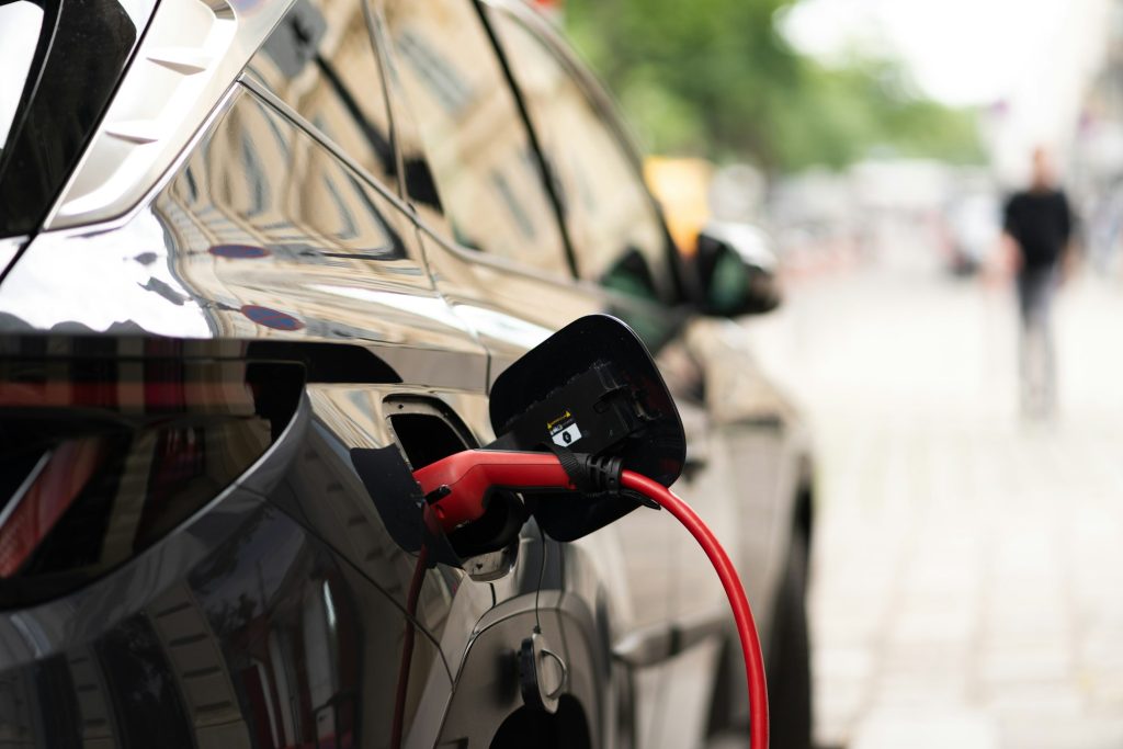 EV car or electric car at the charging station